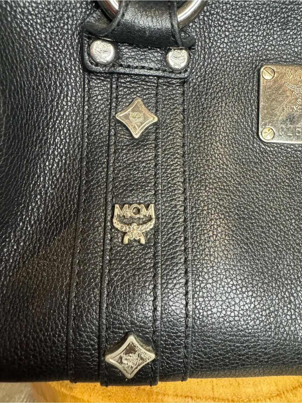 MCM Black Pebbled Leather Double-Handle Satchel with Silver Hardware